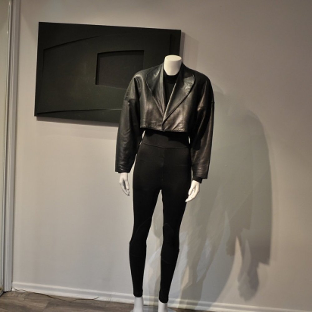 AZZEDINE ALAÏA BLACK LEATHER SKINNY SKIRT SUIT - Picture 2 of 10